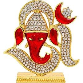 Imagine Mart Lord Om Ganesha Idol | Brass Material | Orange Color | Ideal for car Dashboard Home Temple Office Table Home Decor showpiece Gifting Purpose
