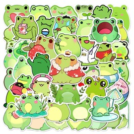 50PCS Cute Frog Stickers, Kawaii Cartoon Animal Stickers Packs for Water Bottles, Guitars, Skateboards, Phones, Bicycles, Vinyl Waterproof Frog Decals for Teenagers