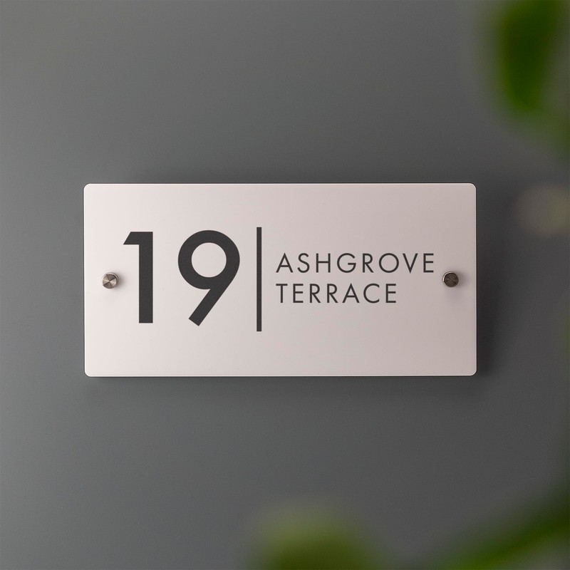 Matt White Address House Sign - 297mm x 148mm Contemporary