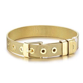 Forleiton 18K Gold Plated Bracelet Mesh Adjustable With Belt Buckle Wrist Band Link Bracelet Valentine Present (Gold(10mm width))