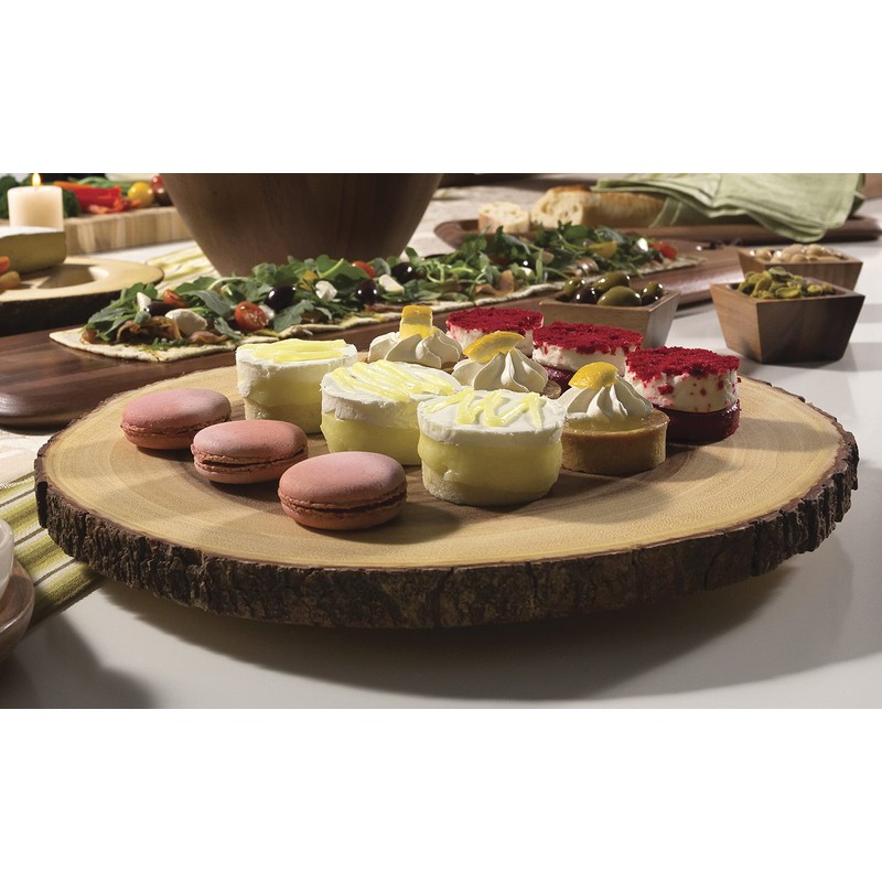 Lipper International Acacia Wood Large Slab Lazy Susan with Bark