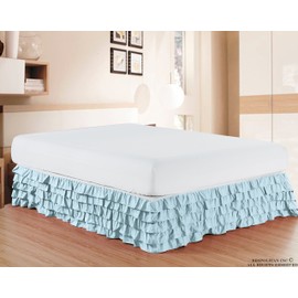 Elegant Comfort Luxurious Premium Quality 1500 Thread Count Wrinkle and Fade Resistant Egyptian Quality Microfiber Multi-Ruffle Bed Skirt - 15inch Drop, Twin, Aqua Blue