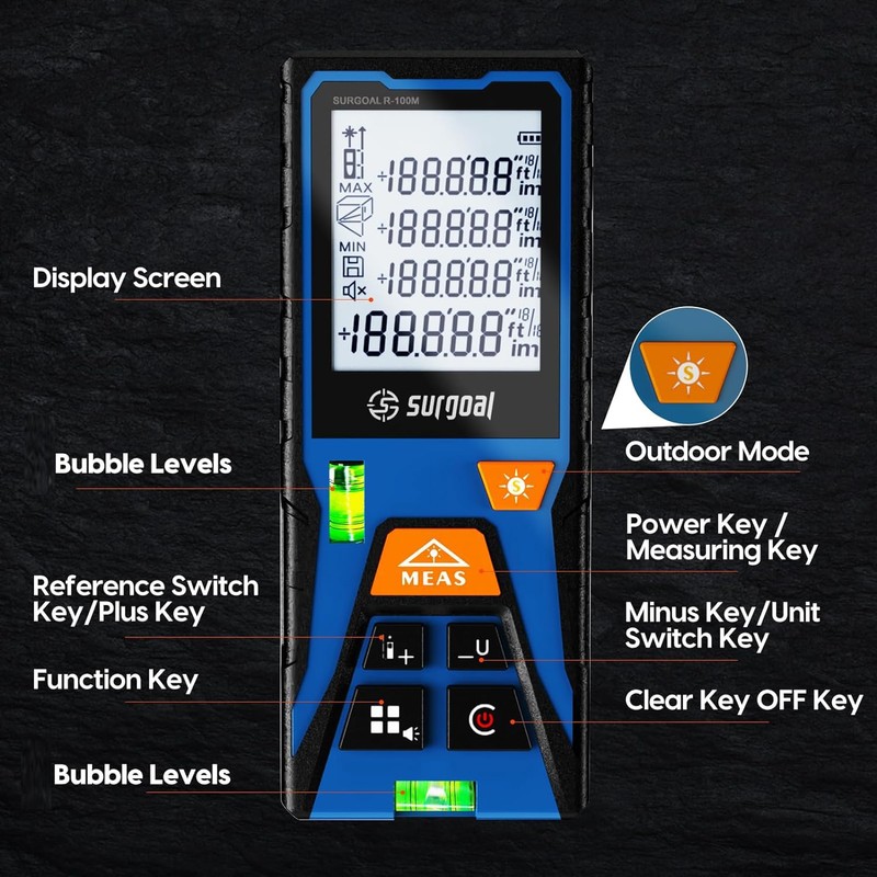 SG SURGOAL Laser Measure with 2 Bubble Levels 328ft Outdoor