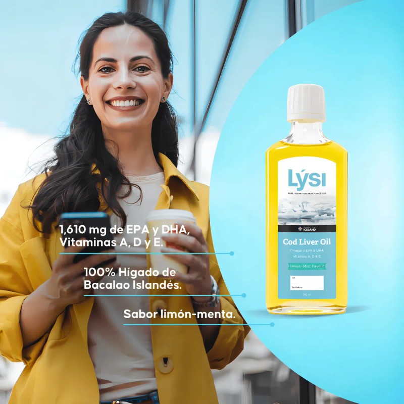 Aceite Hígado Bacalao Omega 3 Lýsi Limón Menta 240ml Sin