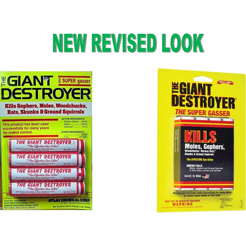 Giant Destroyer Smoke Bombs 12 Pack (48 Sticks) Kills Moles