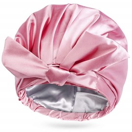 Large Shower Cap for Women Reusable Waterproof Adjustable Shower Cap with Silk Satin Lined Luxury Shower Cap for Long Hair (Pink, One Size)