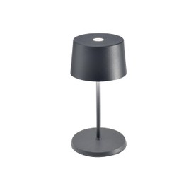 Zafferano Olivia Pro Mini Table Lamp (Color: Dark Grey) in Aluminum, IP54 Protection, Indoor/Outdoor use, Contact Charging Base Included, 9”, USA Plug