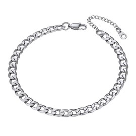 Richsteel Ankle Bracelets for Women Silver Anklets Cuban Link Foot Chain Stainless Steel Summer Waterproof Beach Jewelry 6MM 8.5 Inches