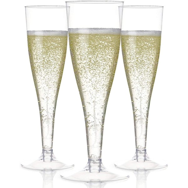 100 Plastic Champagne Flutes Disposable | Clear Plastic Glasses for Parties | Toasting and Mimosa Glasses | Wedding Party Bulk Pack | New Years Eve Party Supplies 2023