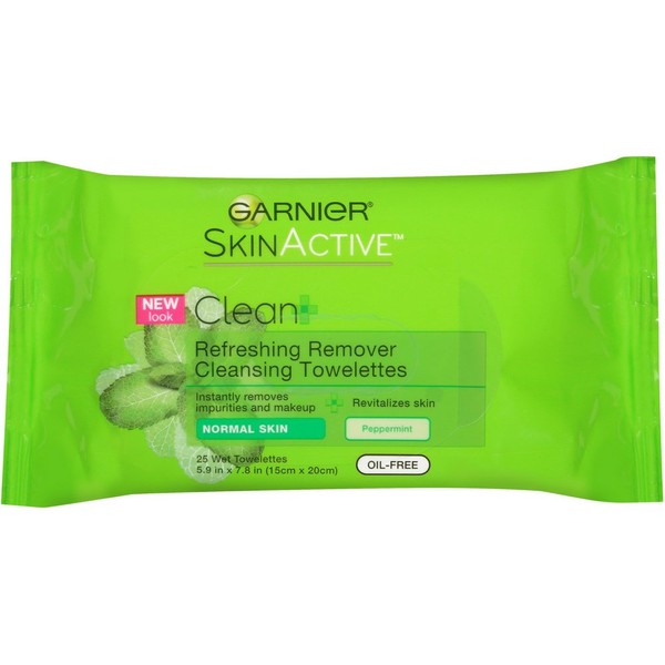 Garnier SkinActive Clean + Refreshing Remover Cleansing Towelettes 25 ea (Pack of 6)