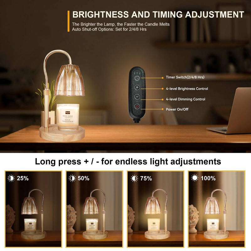 TOACSUCP Candle Warmer Lamp with 3 Bulbs, Adjustable Height Dimmable