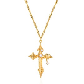 Fettero Cross Necklace for Women - 14K Gold Plated Cross Pendant Necklace Dainty Gold Necklace | Cross Faith Pendant Necklaces Trendy Gold Jewelry for Women Everyday Wear - Heart cross