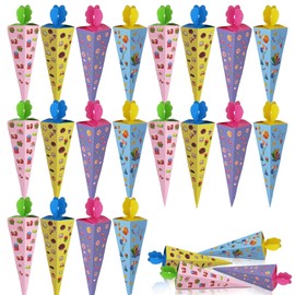 Pack of 20 Mini School Cones Small (Four Colours), 20 cm Sugar Bag Small for School Enrolment, Foldable School Cone, Adults, for Children, Girls, Boys, School Gifts, Party (1)