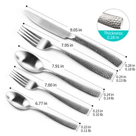 Flatasy Matte Silver Hammered Flatware Set Stainless Steel Silverware Set 20 Pieces Cutlery Set Service for 4