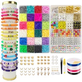 Kit de fabricación de pulseras, 6000+ Cuentas para Pulseras, Cuentas De Arcilla para Hacer Pulseras y Collares con Cuerda,Tijeras Pequeñas