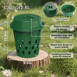 HCGADON 2-Pack InGround Compost Bin for Garden Beds, 8L Worm Composter Farm for Faster Composting, Worm Composter Kit with Aeration, Animal-Proof Lid for Beginners (9.5x9.5x10.8Inch) (2, Green)