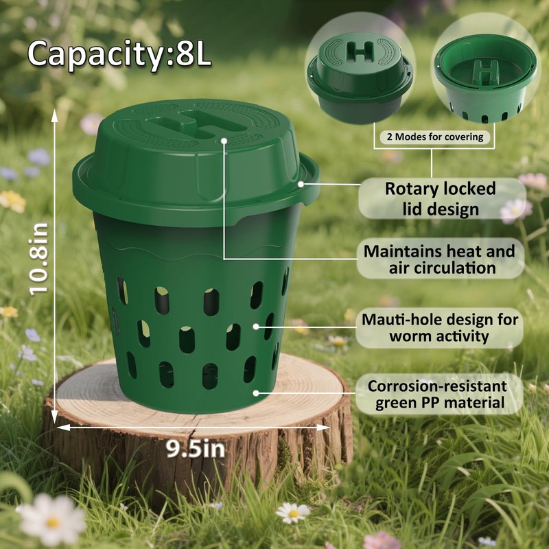 HCGADON 2-Pack InGround Compost Bin for Garden Beds, 8L Worm