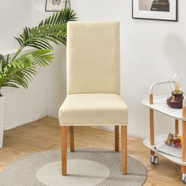 SoulFeel Set of 4 Lattice Chair Covers, Removable and Washable Stretch Spandex Jacquard Parsons Dining Room Chair Seat Protector Slipcovers for Kitchen (Solid Champagne)