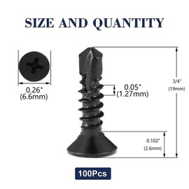 SG TZH #6 X 3/4" Sheet Metal Screws 100Pcs 410 Stainless Steel Flat Head Quick Self Drilling Screws Black Oxide