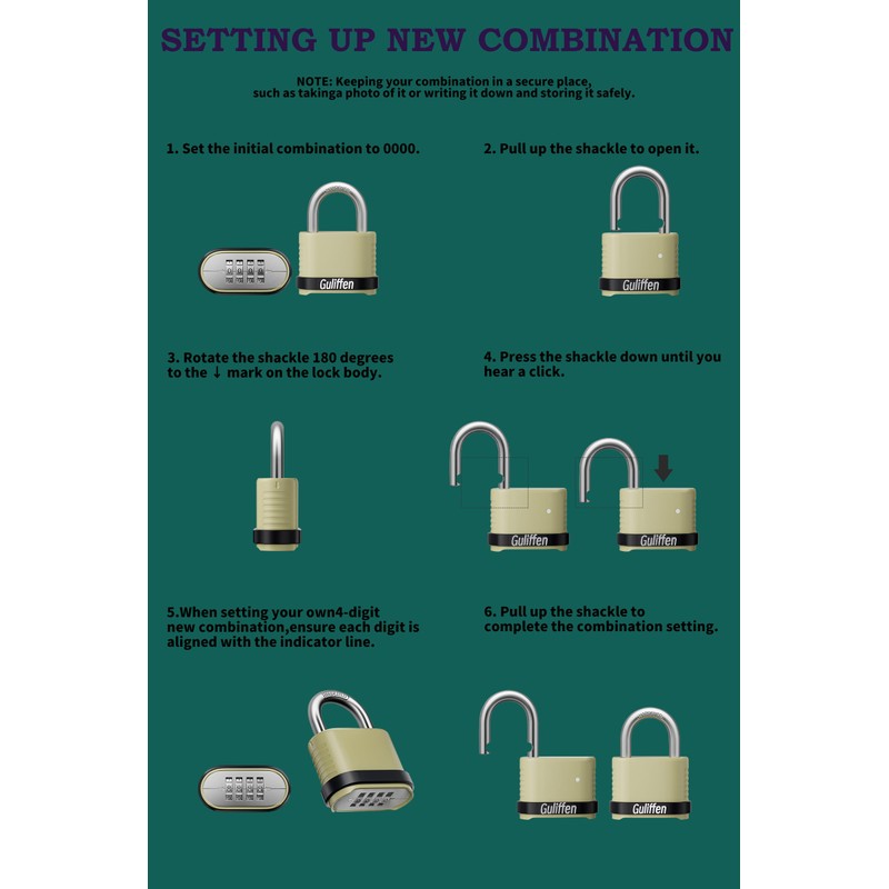 Guliffen Outdoor Combination Lock, Heavy Duty Weatherproof Combination Padlock, 4