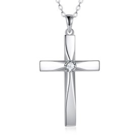 DAYLINLOVE Cross Pendant Necklace 925 Sterling Silver Origami Cross Birthstone Pendant Necklace Religious Cross Gifts for Women Mother‘s Day Jewellery Gifts (04-Apr)
