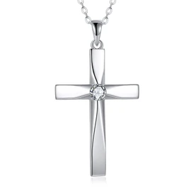 DAYLINLOVE Cross Pendant Necklace 925 Sterling Silver Origami Cross Birthstone Pendant Necklace Religious Cross Gifts for Women Mother‘s Day Jewellery Gifts (04-Apr)