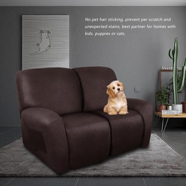 molasofa Loveseat Recliner Slipcover - 6 Pieces Stretch Leather Like Recliner Sofa Cover for 2 Seat Dual Reclining Loveseat Couch, Furniture Protector with Elastic Bottom (Chocolate)