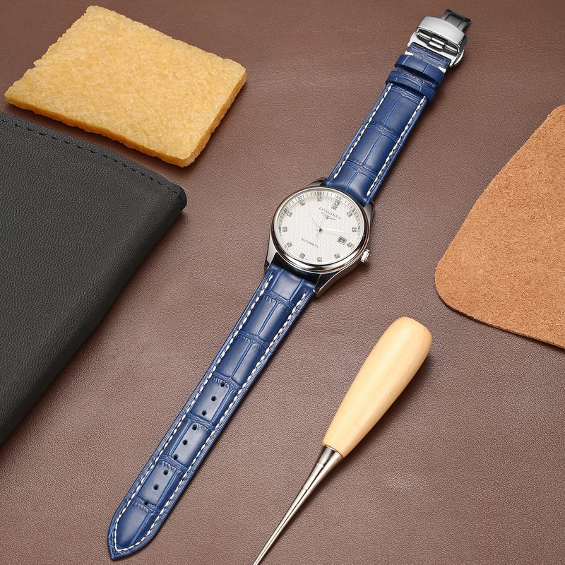 Moran Quick Release Leather Watch Bands Deployment Butterfly Buckle Calfskin