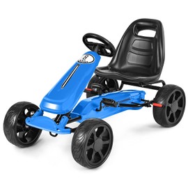 HONEY JOY Pedal Go Kart, 4-Wheel Off Road Pedal Car w/Handbrake & Clutch, 2-Position Adjustable Seat, Ride On Go Cart for Kids, Gift for Boys Girls(Blue)
