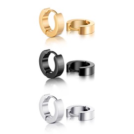 YREQUE 3 Pairs Stainless Steel Hoop Earrings: Gold, Silver, Black; Huggie Design; Adult Unisex; Hypoallergenic; Earrings