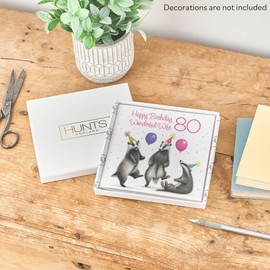 Hunts England - Boxed 80th Wife Badgers Birthday Card - Milo's - Age 80 Birthday Card For Wife - For 80 Year Old - Age Eighty - In Keepsake Box