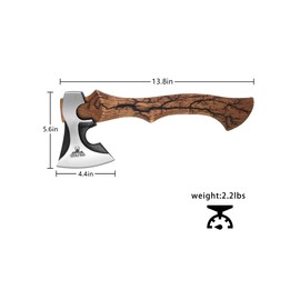 13.8" Hatchet Axe, Camping Hatchet with Lichtenberg Pattern Wood Handle, 1065 High Carbon Steel Chopping Axe with Leather Sheath and Axe Sharpening Stone for Gardening and Outdoor Survival