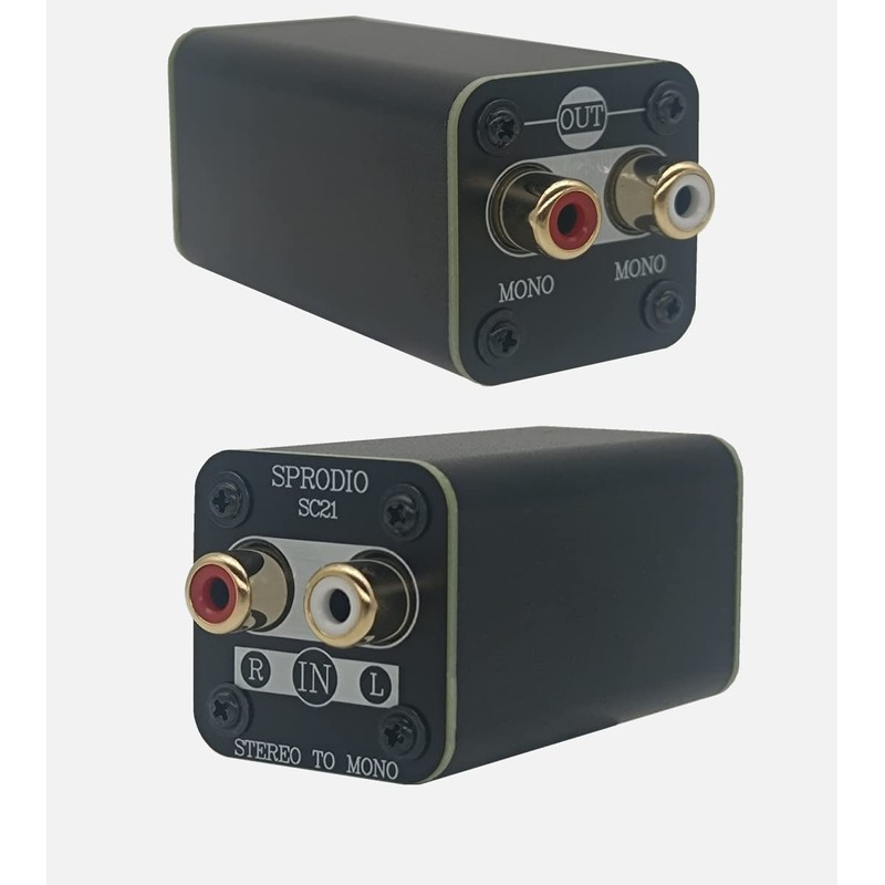 SPRODIO Single Stereo to Mono Converter, RCA L/R Audio Adapter