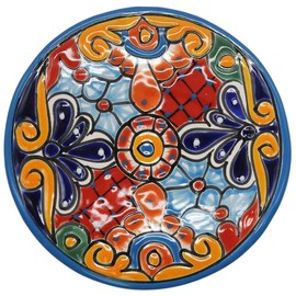 Talavera Pottery Hot Plate Round Hand Painted Multi Colored Aqua Pattern