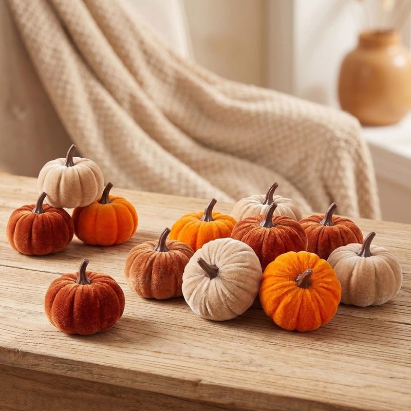 FBBEVWBK Pumpkin Decor 12pcs Artificial Velvet Fall Thanksgiving Decoration