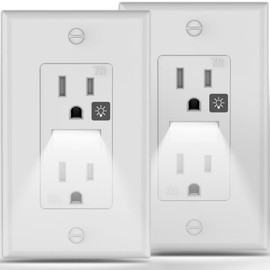 SOZULAMP Decorator Receptacle Outlet with Night Light,Tamper Resistant Electrical Wall Outlets,Residential Grade, 3-Wire, Self-Grounding, 2-Pole,15A 125V, Wall Plates Included,Glossy White(2 Pack)