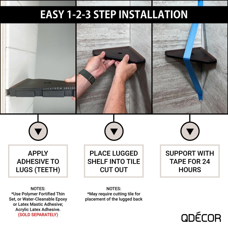 Questech 5" Corner Shower Footrest, Lugged for New Construction, Shaving