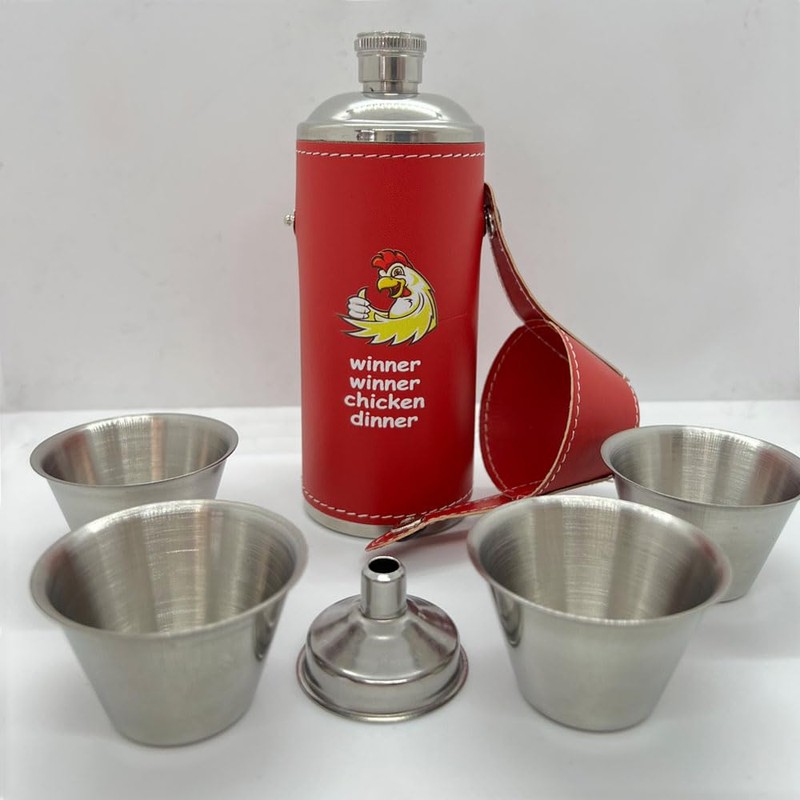 Giggle Golf Winner Winner Chicken Dinner 8 oz Red Flask
