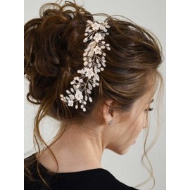 Unsutuo Flower Wedding Hair Vine Silver Pearl Bridal Headpieces Rhinestone Hair Accessories for Women