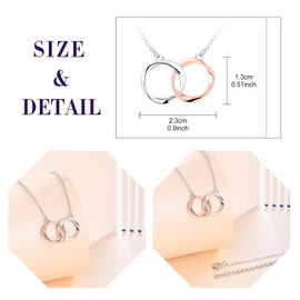 Feilok 925 Sterling Silver Double Circle Necklace for Women Necklace Infinity Pendant Chain Women's Multicoloured Rose Gold