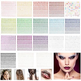 18 Colores Gemas Faciales,2970 Piezas Gemas Faciales Tornasol,Autoadhesivas Gema para la Cara,3/4/5/6 mm,Gema acrílica con brillantina,para DIY,Decora