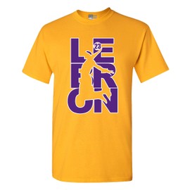 Beach Open L23 Fan Wear 23 LA Basketball DT Adult T-Shirt Tee (Medium,Gold w/PrWh)