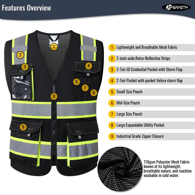 JKSafety Hi Vis Reflective Safety Vests for Men Women High