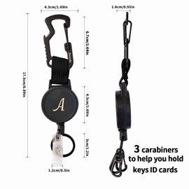 AMVEODA 2 Pack Retractable Keychain, Multitool Carabiner Badge Holder, 8oz Retraction, Heavy Duty Badge Reel, Retractable Key Chain with Steel Cable and Key Ring and Clasps ，Black