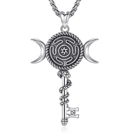 AEONSLOVE Hecate Goddess Medal Silver 925 Goddess Lilith Chain for Women, Hecate Wheel Necklace, Triple Moon Goddess Pendant, Witch Jewellery, Sterling Silver