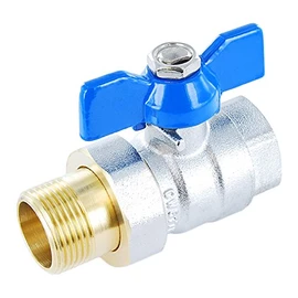 Brass Full Bore Compression Ball Valve, Male X Female Threaded Fitting, with a Blue Butterfly Handle