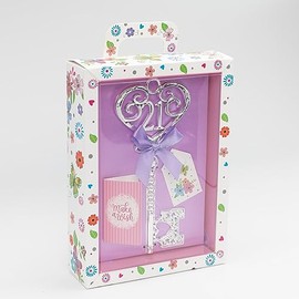 Gift Boxed Silver 18th or 21st Birthday Key Keepsake Blue Pink Lilac Red