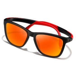 kimorn Polarised Sunglasses Classic Style Flexible Bendable Temple Golf Cycling Sports Fishing Travel Sunglasses, Matte black, red, orange