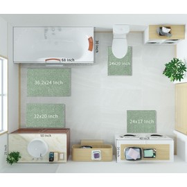 Yimobra Bathroom Rugs Mat, Extra Soft Comfortable Bath Rugs, Non-Slip, Water Absorbent and Thick Bathroom Floor Mats, Machine Washine, Shaggy Rugs for Shower Bathtubs, 24" x 20", Green&White