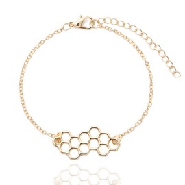 MINGHUA Honey Bee Honeycomb Hexagon Geometric Bracelet (Gold)